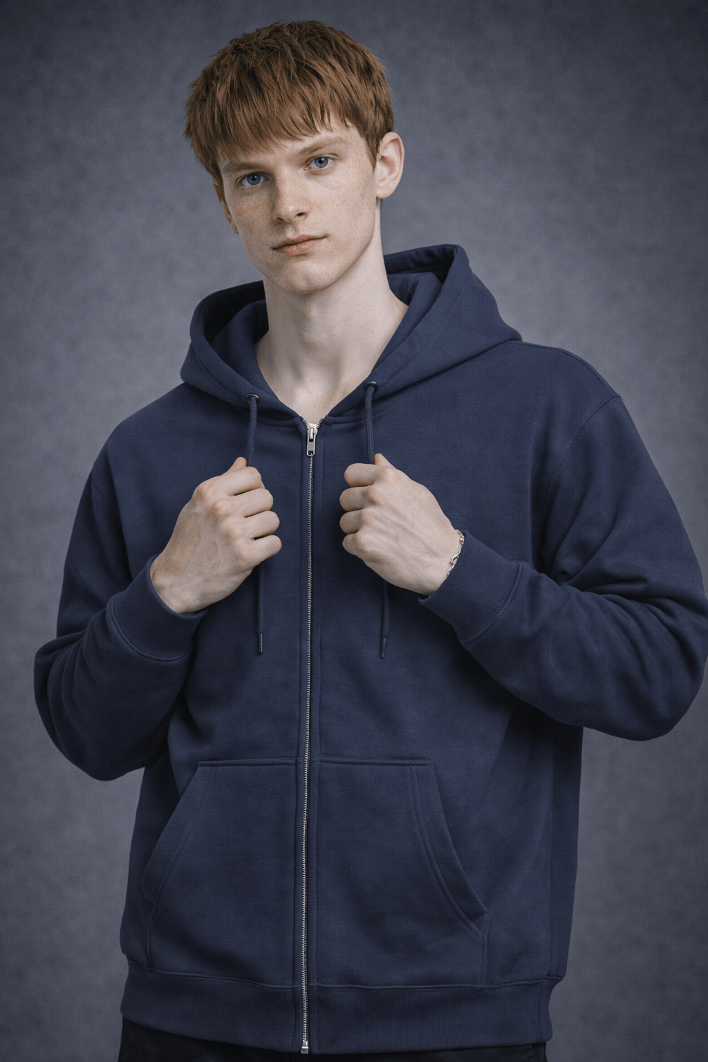 外采 Basics Ink blue / S 300g blended milk silk hooded zip-up sweatshirt