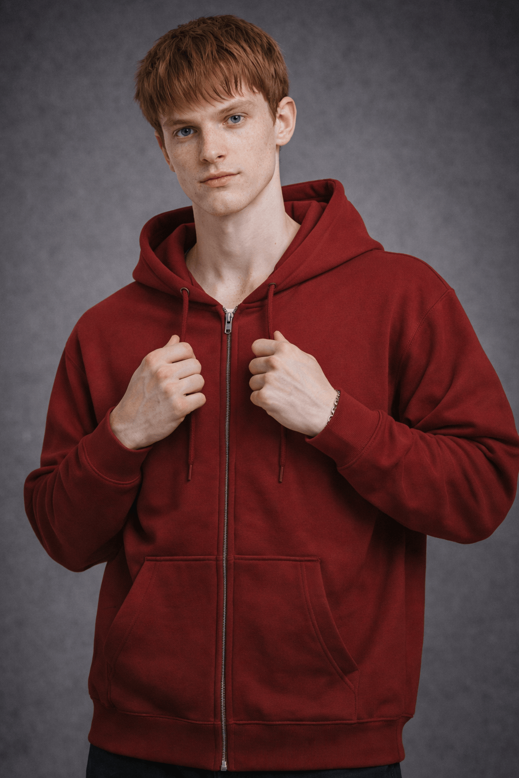 外采 Basics red / S 300g blended milk silk hooded zip-up sweatshirt