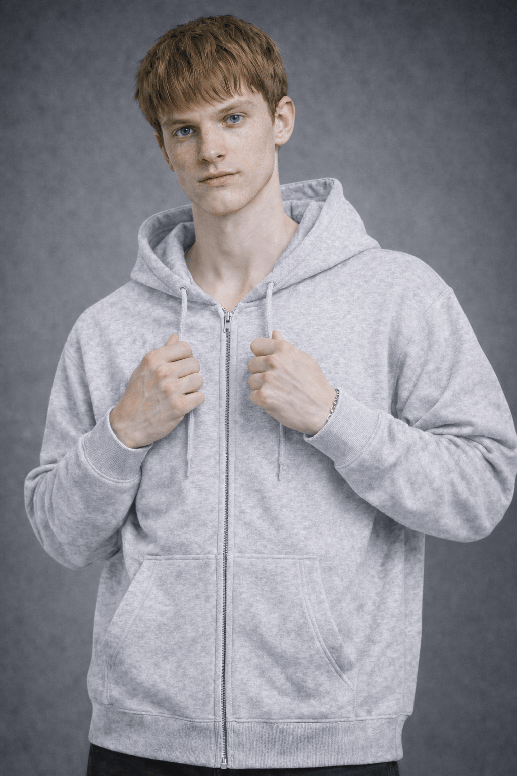 外采 Basics Snowflake gray / S 300g blended milk silk hooded zip-up sweatshirt