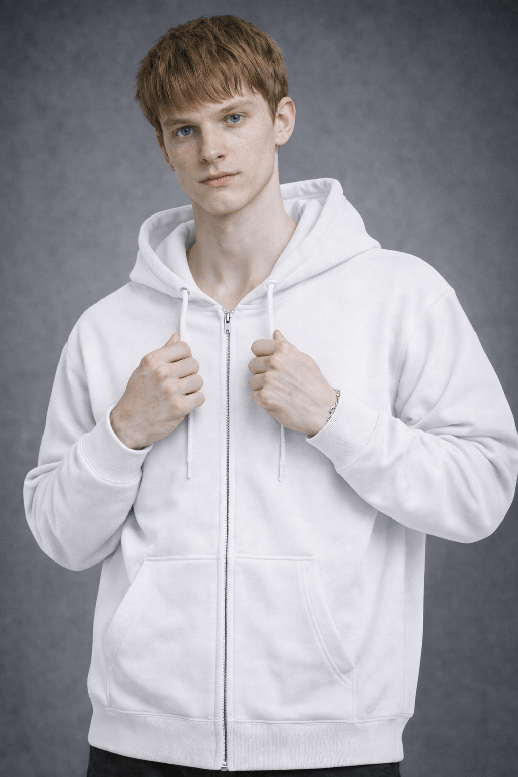 外采 Basics white / S 300g blended milk silk hooded zip-up sweatshirt