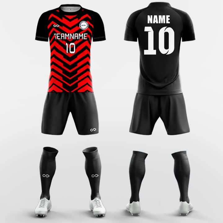 black and red soccer outfit