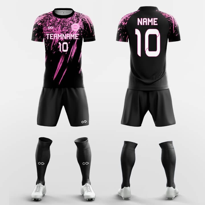     black custom sleeve soccer jersey kit