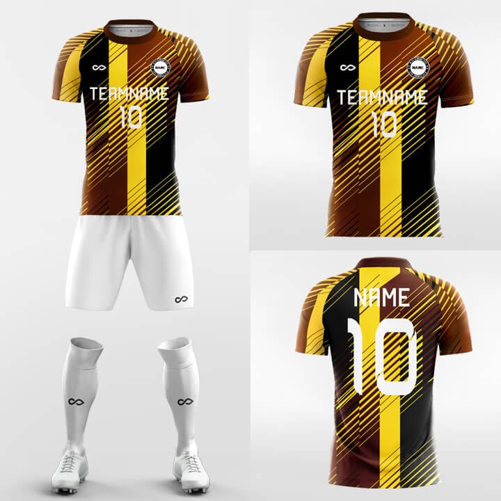 Cheap Custom Gold Brown-White Sublimation Soccer Uniform Jersey