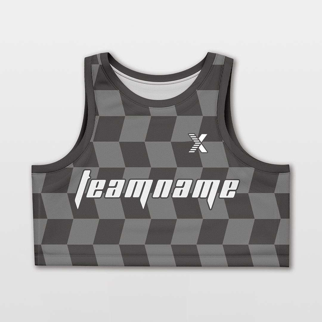Cikers Sports Basketball Jersey Grey / S Checkerboard - Customized Women's Loose Sleveless Workout Crop Tops