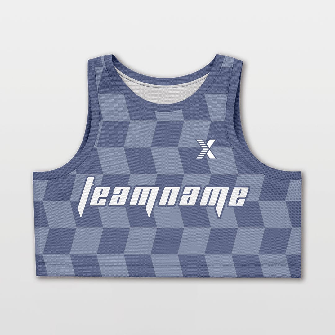 Cikers Sports Basketball Jersey Navy / S Checkerboard - Customized Women's Loose Sleveless Workout Crop Tops