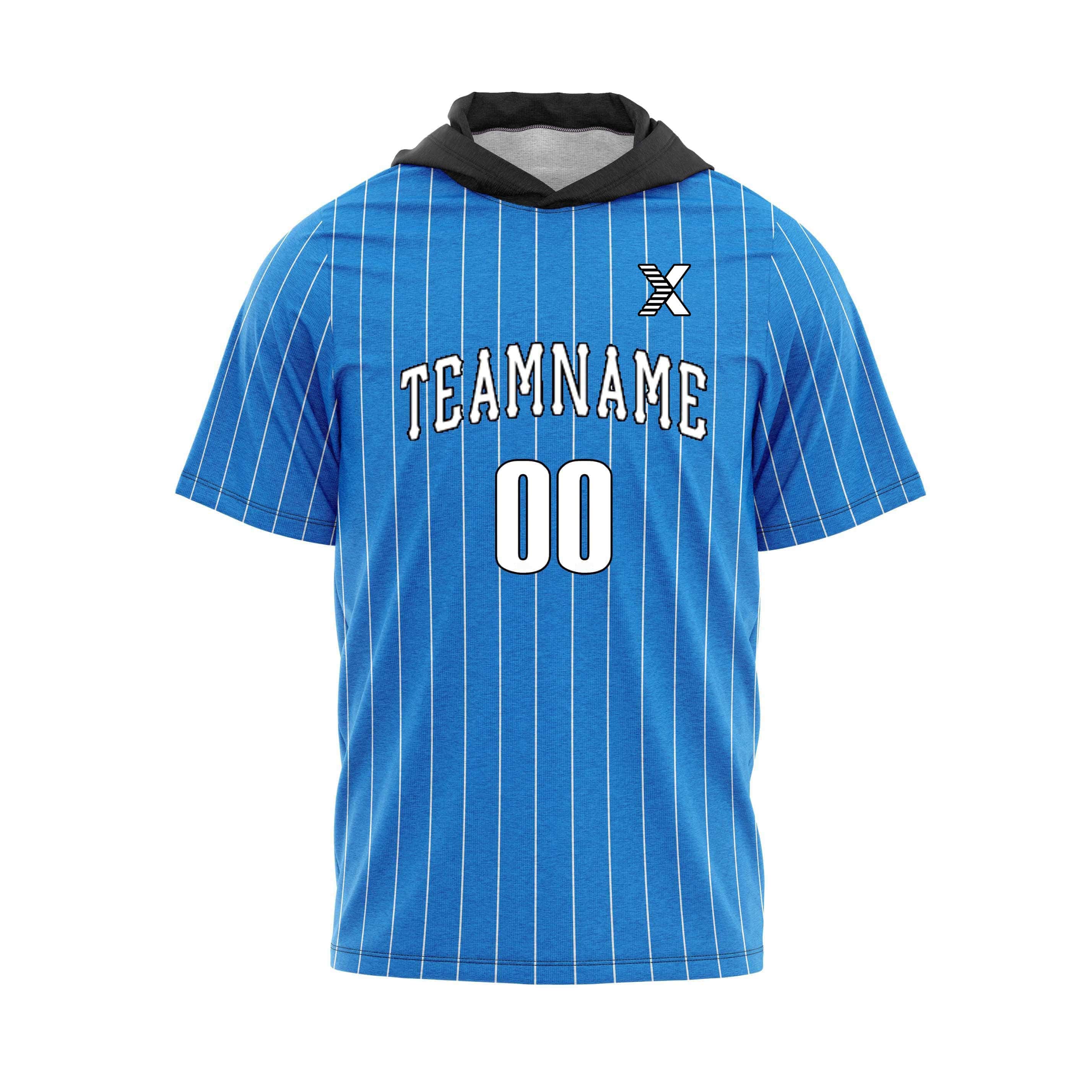 Cikers Sports Basketball Jersey Ocean Blue - Customized Short Sleeve Hoodie Pullover Striped