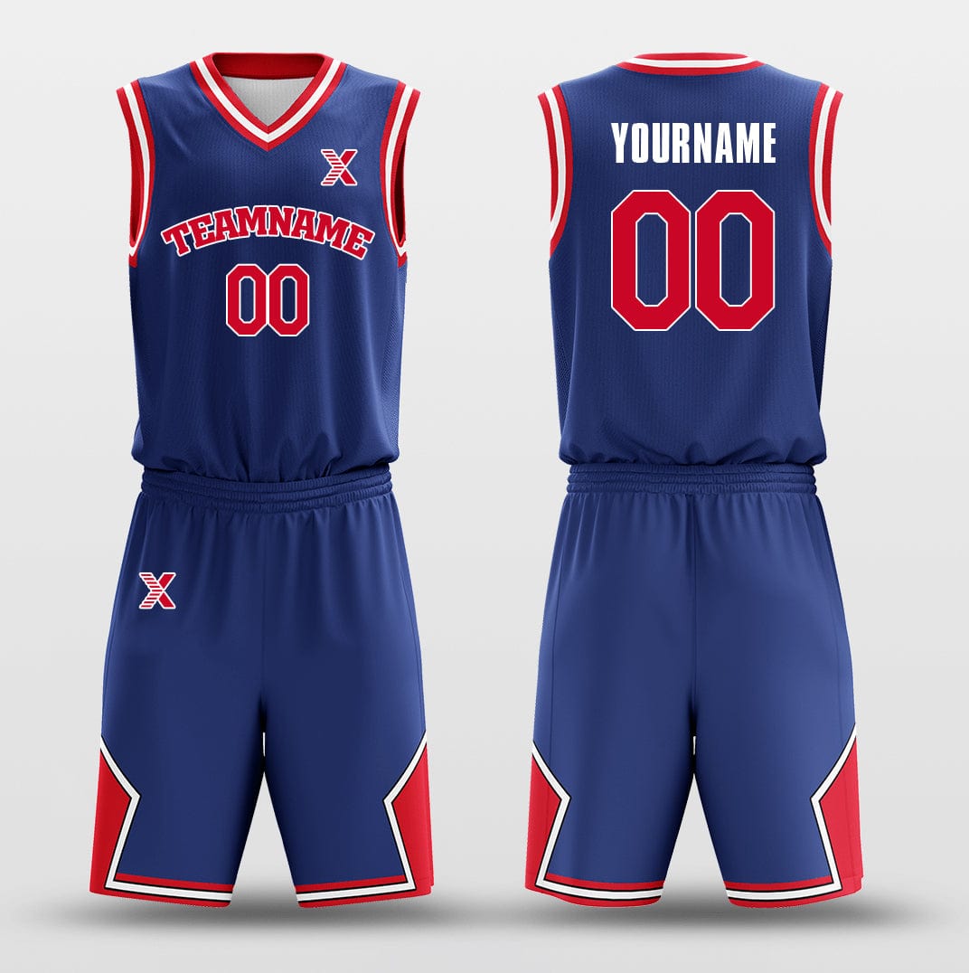 Cikers Sports Basketball Uniforms Dark Blue Red - Customized Basketball Jersey Set Design