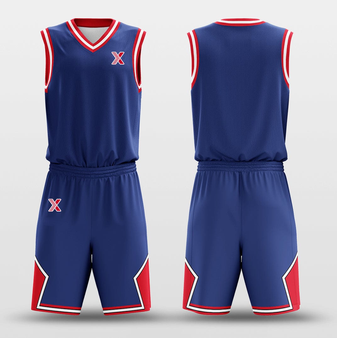Cikers Sports Basketball Uniforms Dark Blue Red - Customized Basketball Jersey Set Design