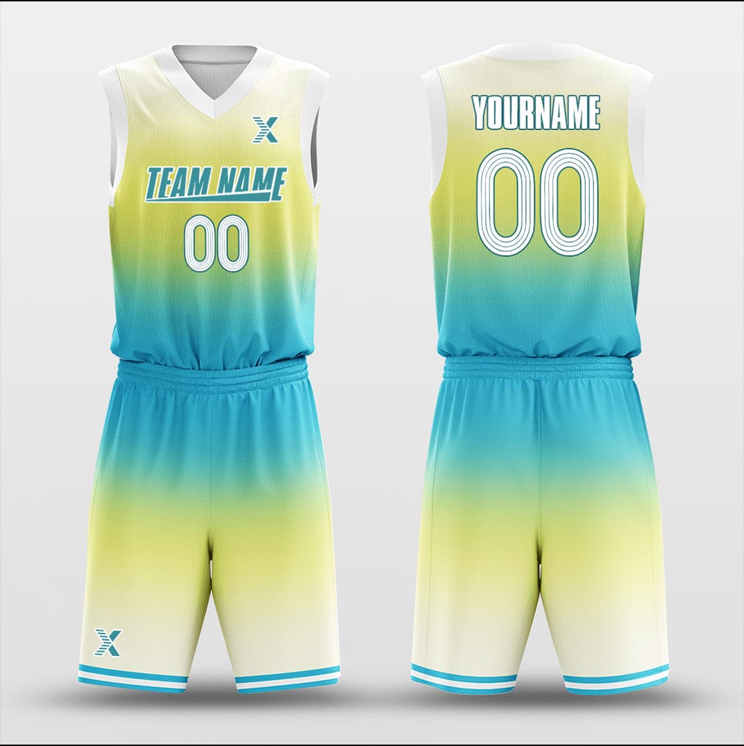 Cikers Sports Basketball Uniforms Gradient Yellow Blue - Customized Basketball Jersey Design