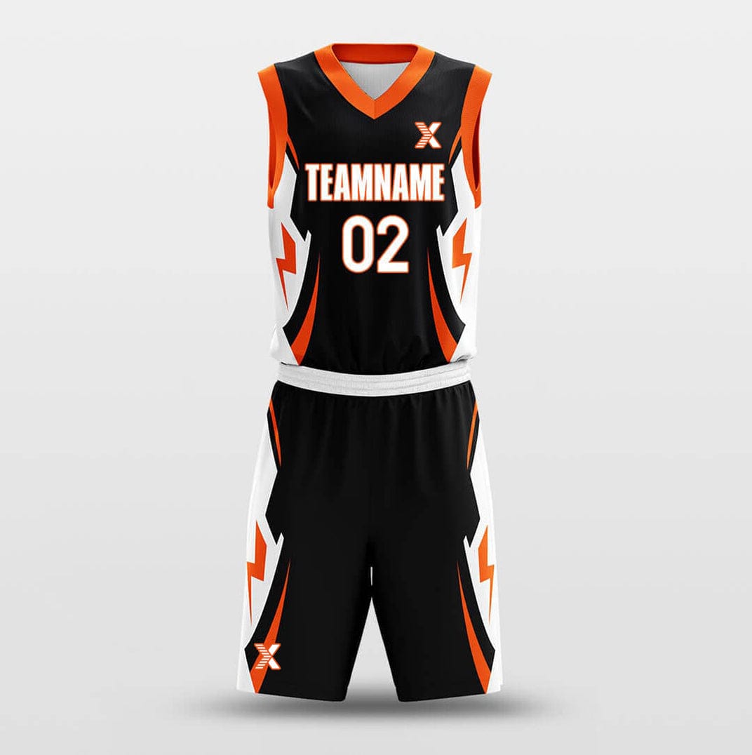 Cikers Sports Basketball Uniforms Orange Lightning - Customized Basketball Jersey Set Sublimated