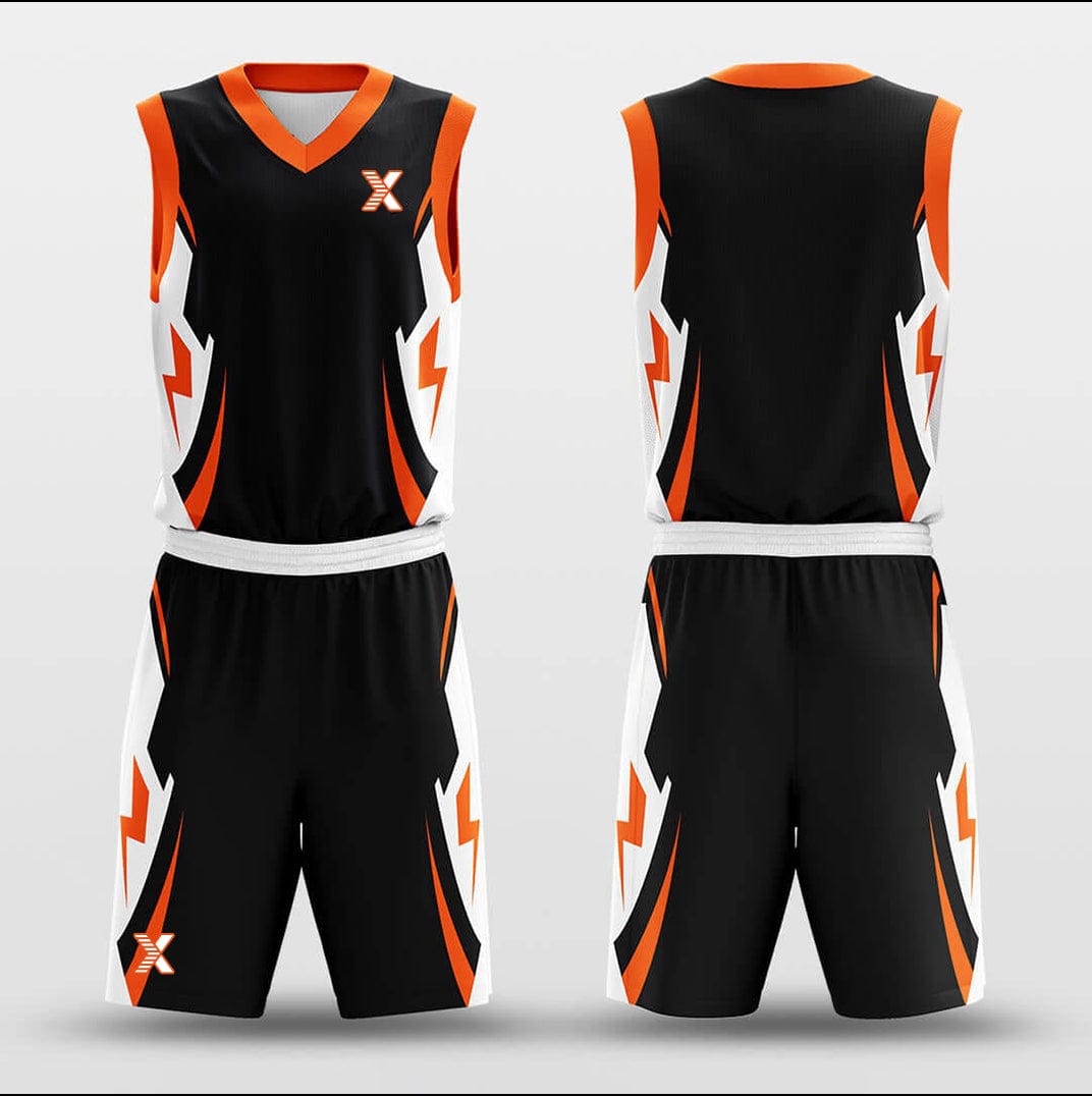 Cikers Sports Basketball Uniforms Orange Lightning - Customized Basketball Jersey Set Sublimated