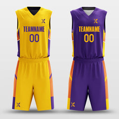 Cikers Sports Basketball Uniforms Purple Gold Puzzles - Custom Reversible Basketball Jersey Set Sublimated BK260614S