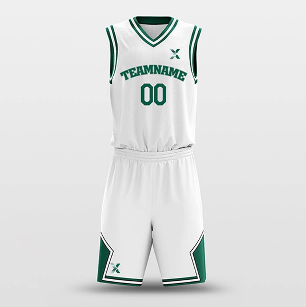 Cikers Sports Basketball Uniforms White Green - Custom Basketball Jersey Design for Team