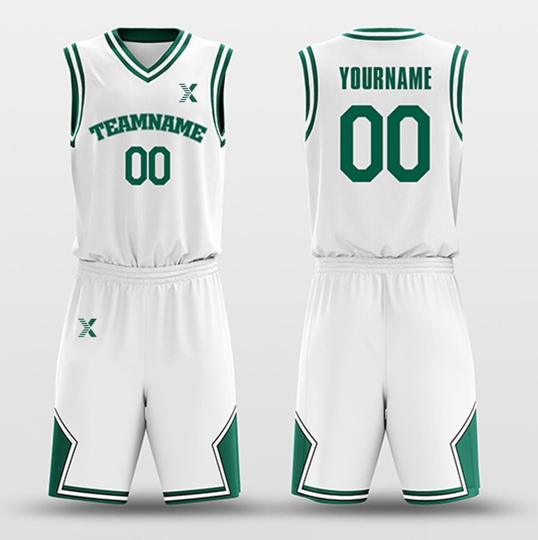 Cikers Sports Basketball Uniforms White Green - Custom Basketball Jersey Design for Team