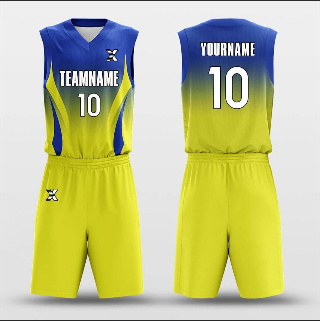 Cikers Sports Basketball Uniforms Yellow Blue Gradient - Customized Basketball Jersey Set Sublimated BK160105S