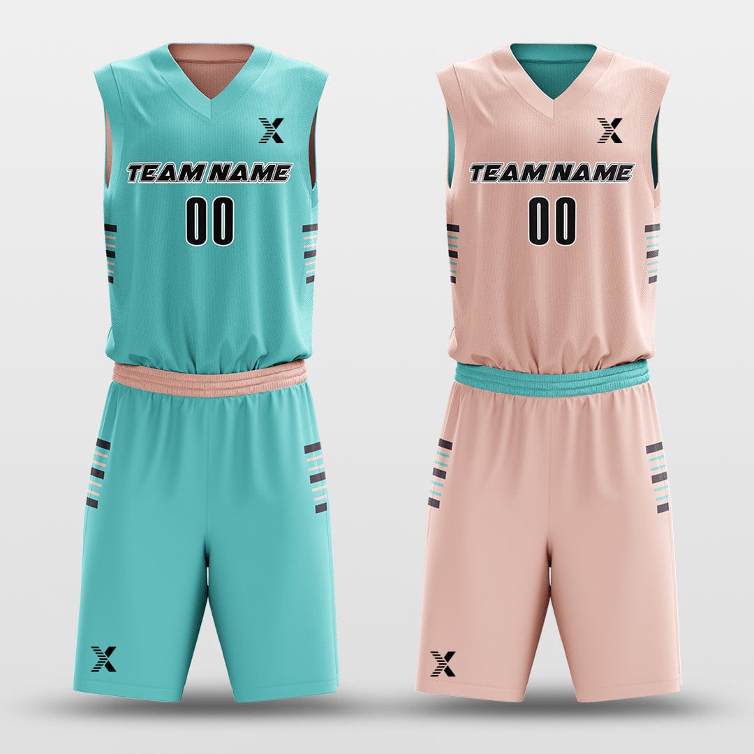 Cikers Sports Cyan&Light Pink / S Classic49- Customized Reversible Sublimated Basketball Set
