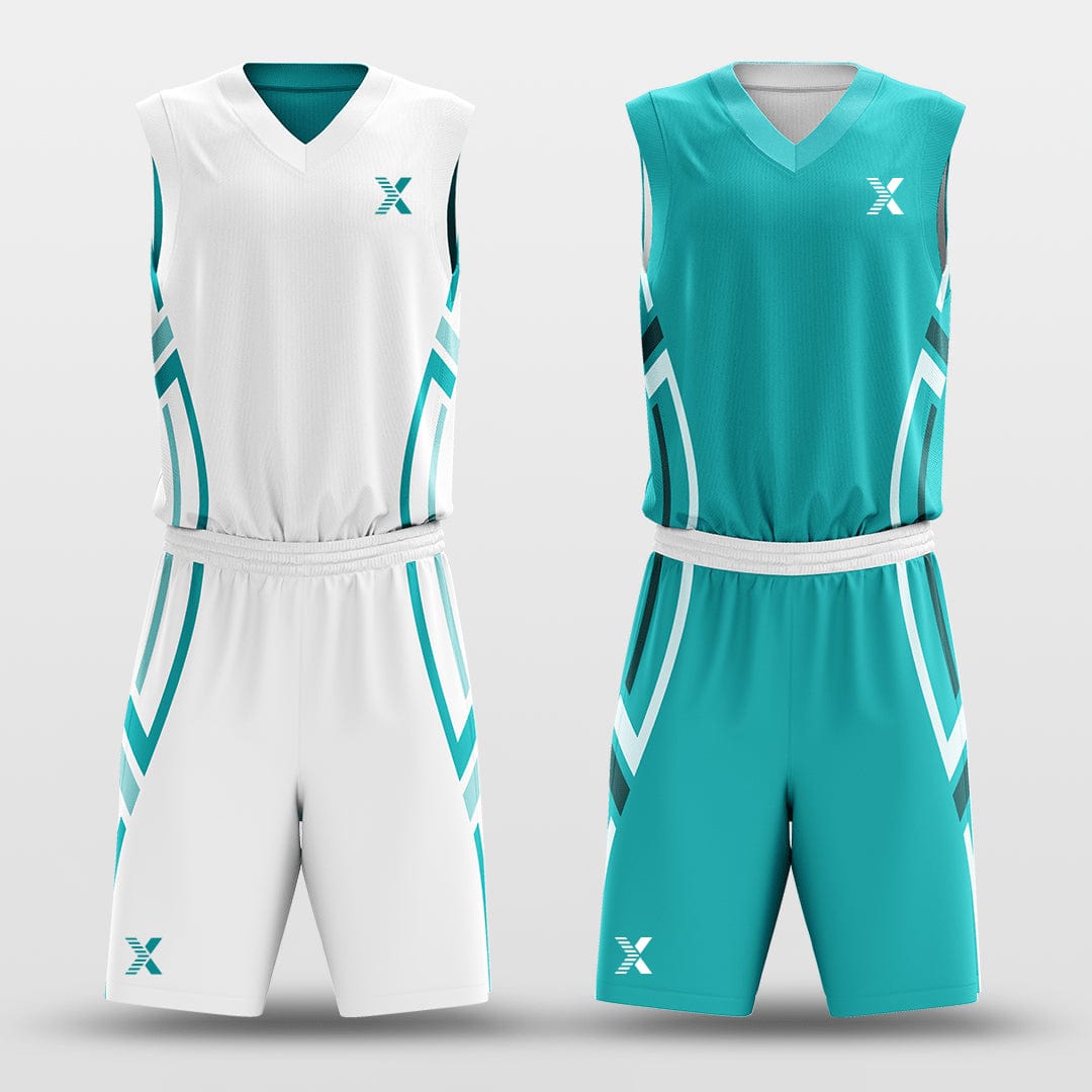 Cikers Sports Cyan&White / S The Wheel of Fate - Customized Reversible Sublimated Basketball Set