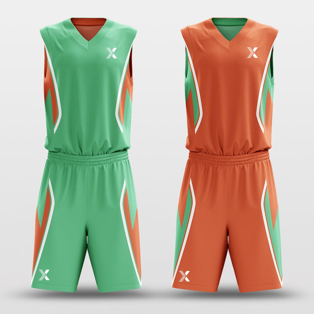 Cikers Sports Green & Orange / S Plume - Customized Reversible Sublimated Basketball Set