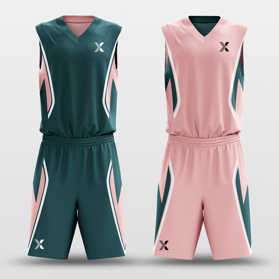 Cikers Sports Green & Pink / S Plume - Customized Reversible Sublimated Basketball Set