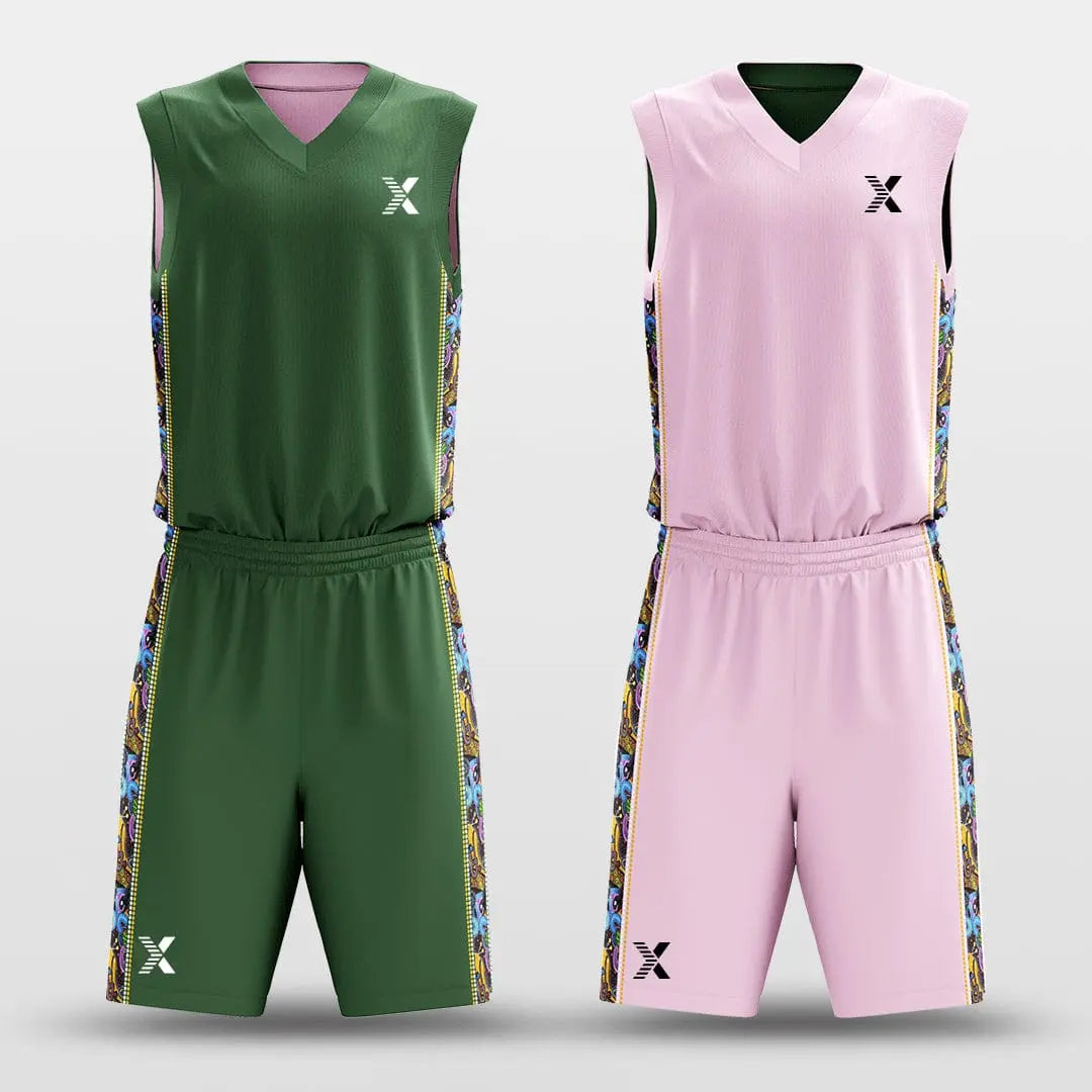 Cikers Sports Green&Pink / S Secret - Customized Reversible Sublimated Basketball Set