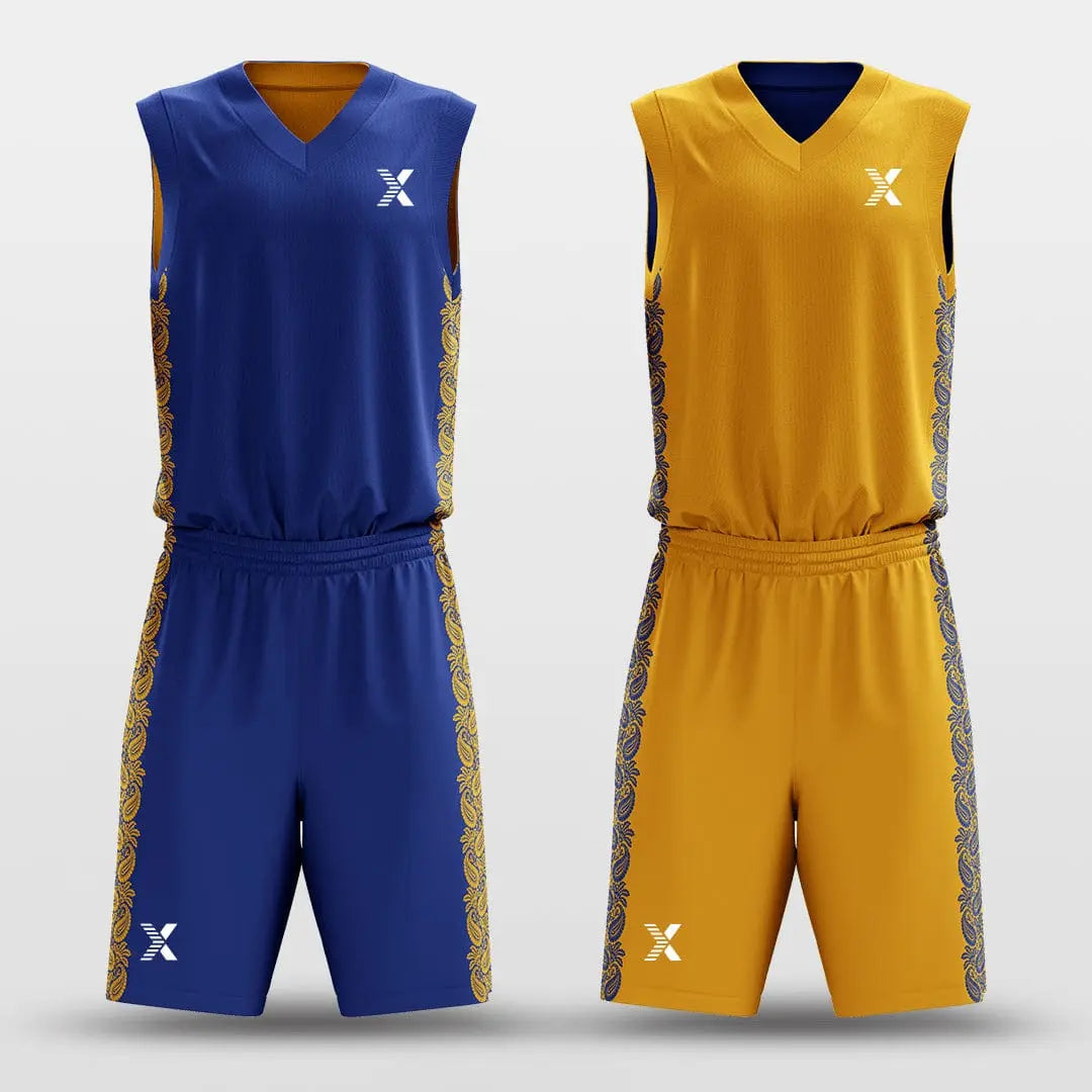 Cikers Sports Navy&Yellow / S Ice Flower - Customized Reversible Sublimated Basketball Set