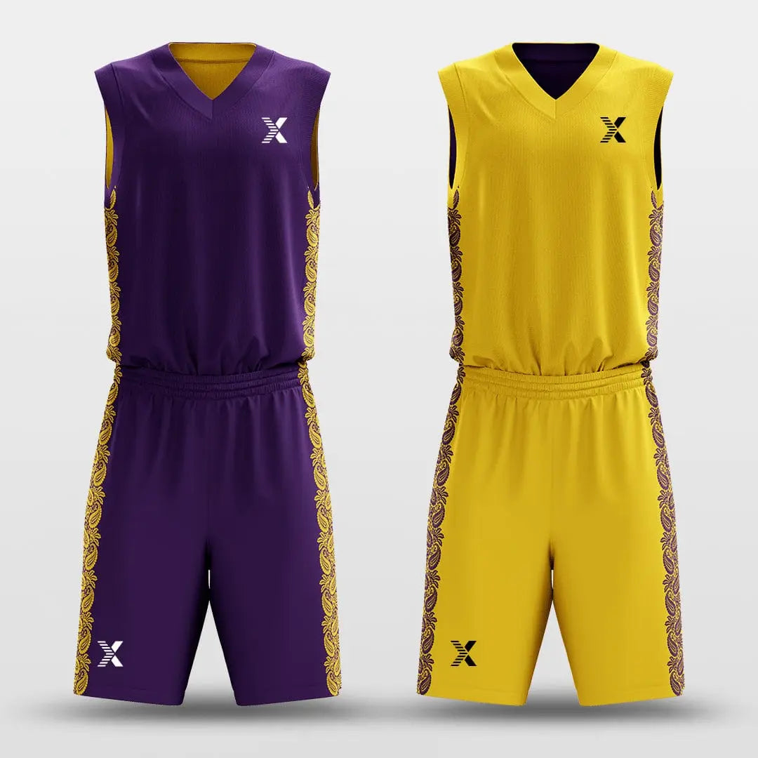 Cikers Sports Purple&Yellow / S Ice Flower - Customized Reversible Sublimated Basketball Set