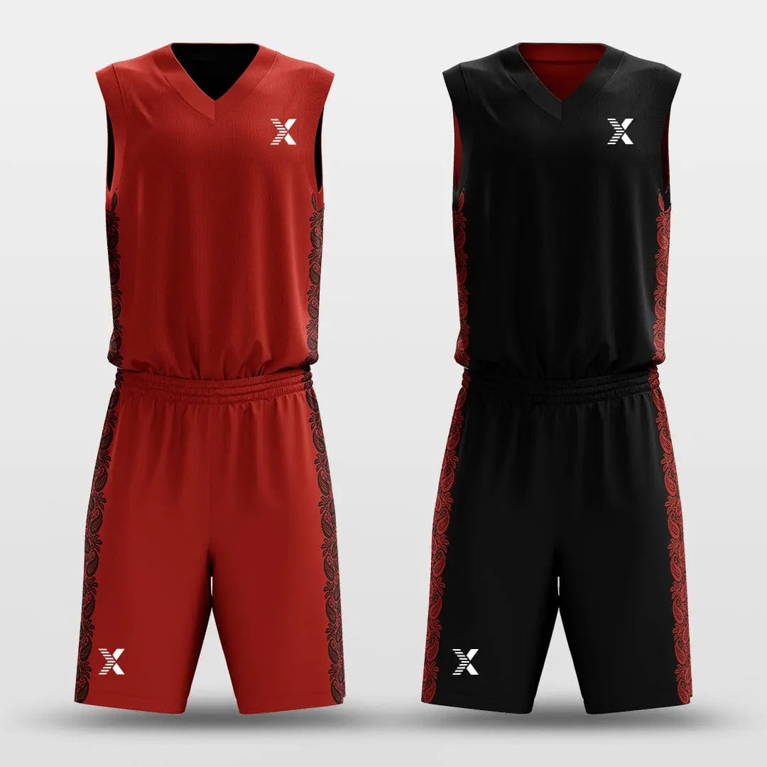 Cikers Sports Red&Black / S Ice Flower - Customized Reversible Sublimated Basketball Set