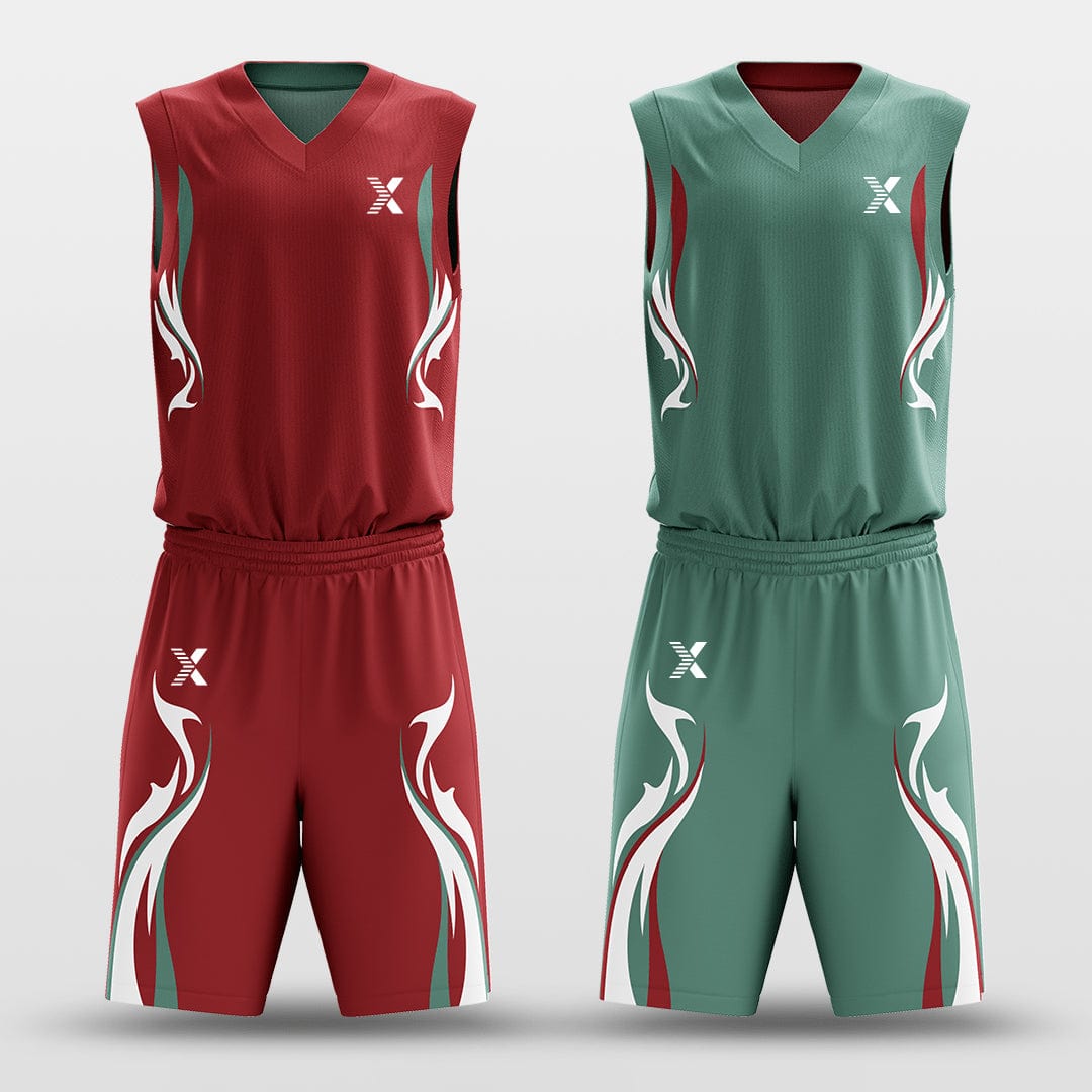 Cikers Sports Red&Green / S Shadowflame - Customized Reversible Sublimated Basketball Set