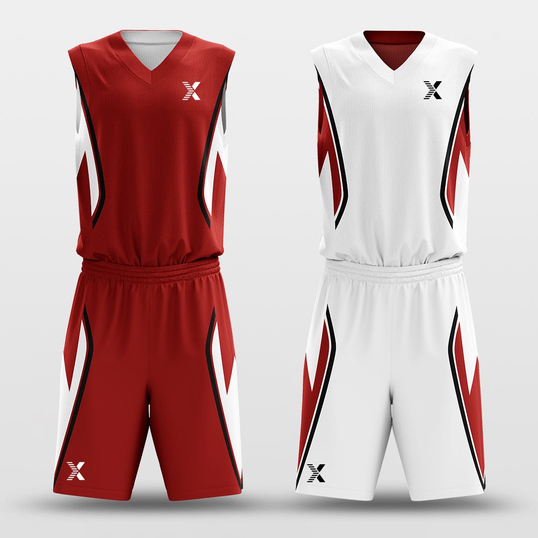 Cikers Sports Red & White / S Plume - Customized Reversible Sublimated Basketball Set