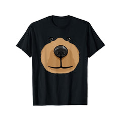 CusPrinting black / S Cute cartoon bear face T-shirt, suitable for daily wear, loose short sleeves, casual and comfortable, 100% cotton