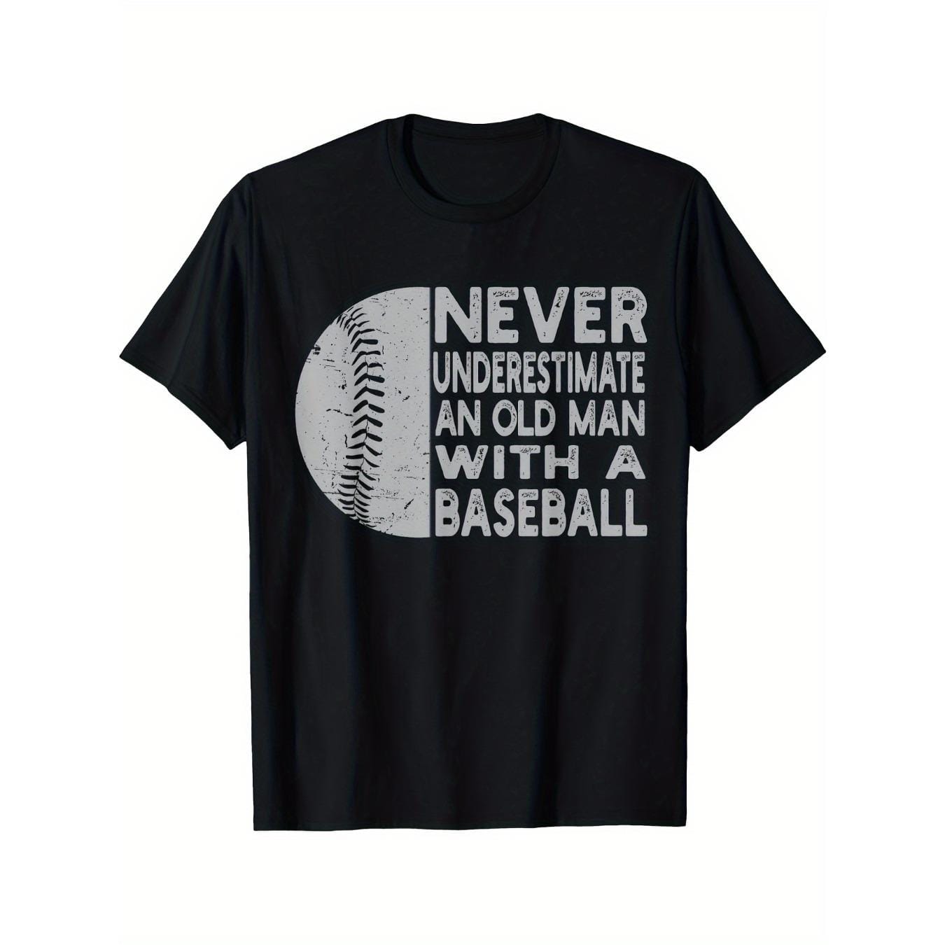 CusPrinting black / S Men'S Baseball Lover Graphic T-Shirt - "Never Underestimate an Old for Man with a Baseball" Design, Soft Everyday Casual Black Tee for Grandpa, Dad, Youth - Machine Washable,