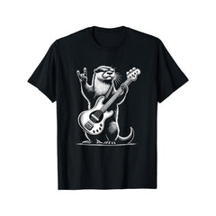 CusPrinting black / S Rock Otter Playing Guitar Funny Men's Otter T-shirt Selected Cotton Funny Design Men's Short Sleeve T-shirt, Soft and Breathable, Suitable for All Seasons, Comfortable, Casual, Sporty, Halloween and Christmas Gifts
