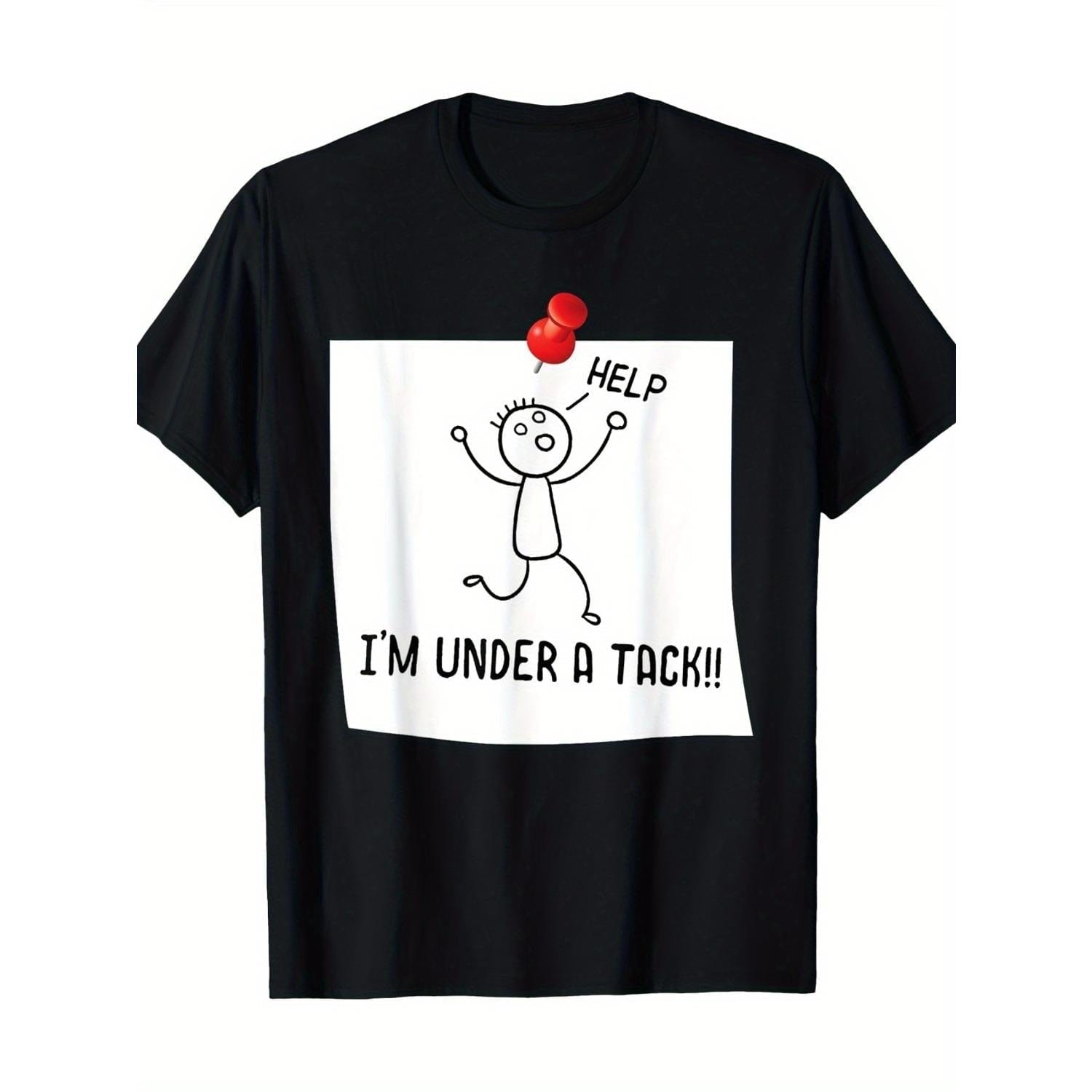 CusPrinting "Help! I'm being crushed by a nail!" Graphic T-Shirt - 100% cotton, breathable short sleeves, humorous stickman graphic design, perfect for all seasons