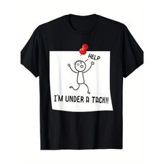 CusPrinting "Help! I'm being crushed by a nail!" Graphic T-Shirt - 100% cotton, breathable short sleeves, humorous stickman graphic design, perfect for all seasons
