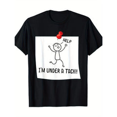 CusPrinting "Help! I'm being crushed by a nail!" Graphic T-Shirt - 100% cotton, breathable short sleeves, humorous stickman graphic design, perfect for all seasons