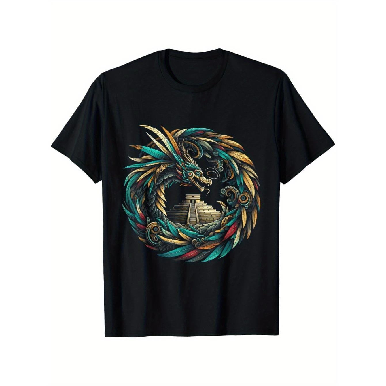 CusPrinting Men's black cotton crew neck T-shirt with vibrant dragon graphic for casual wear