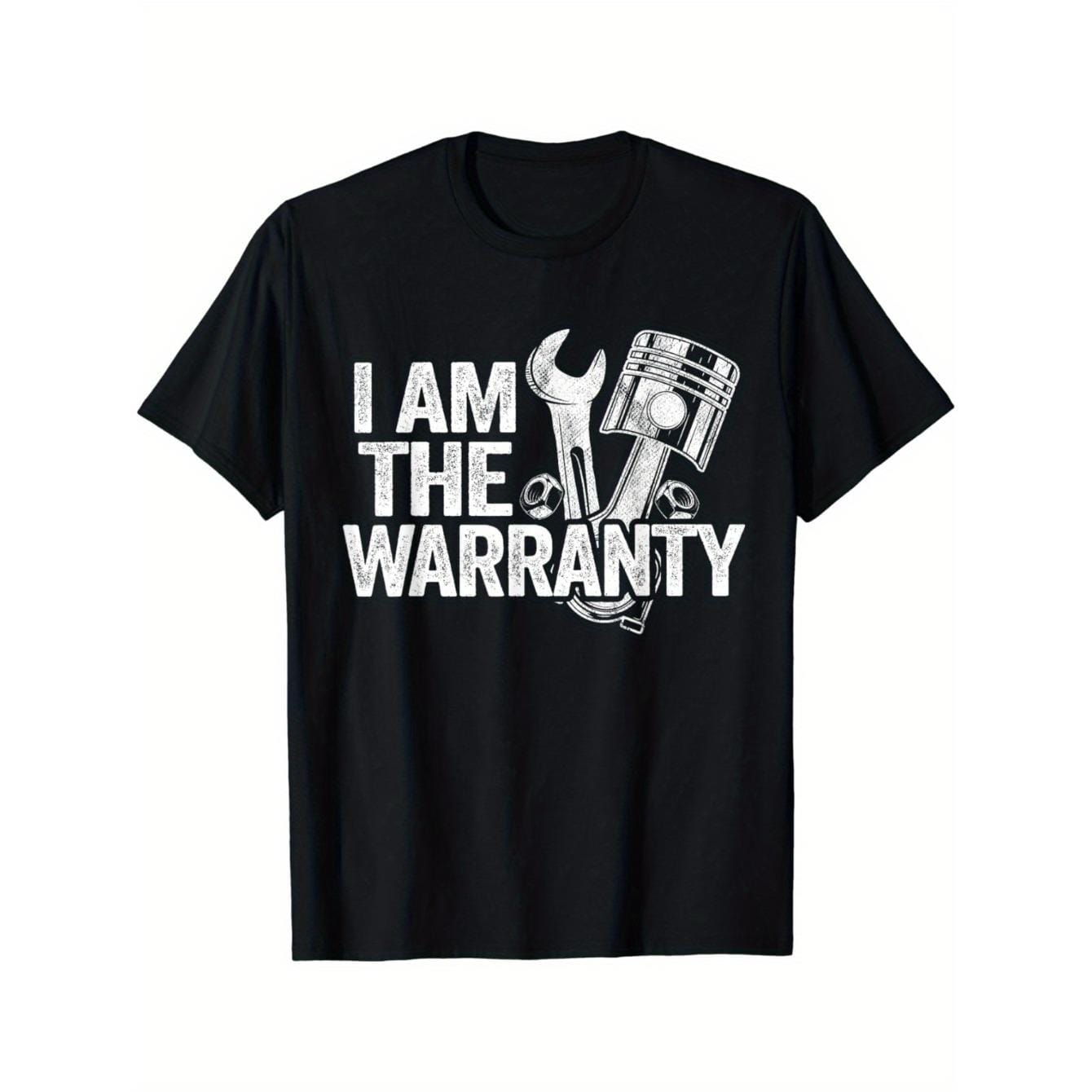 CusPrinting Men's Cotton Crew Neck T-Shirt, Casual Short Sleeve Pullover with "I Am The Warranty" Print, All-Season Knit Fabric Tee for Weekend Casual Wear, Oversized T Shirt