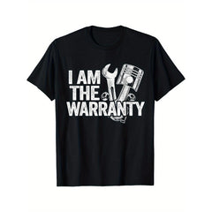 CusPrinting Men's Cotton Crew Neck T-Shirt, Casual Short Sleeve Pullover with "I Am The Warranty" Print, All-Season Knit Fabric Tee for Weekend Casual Wear, Oversized T Shirt