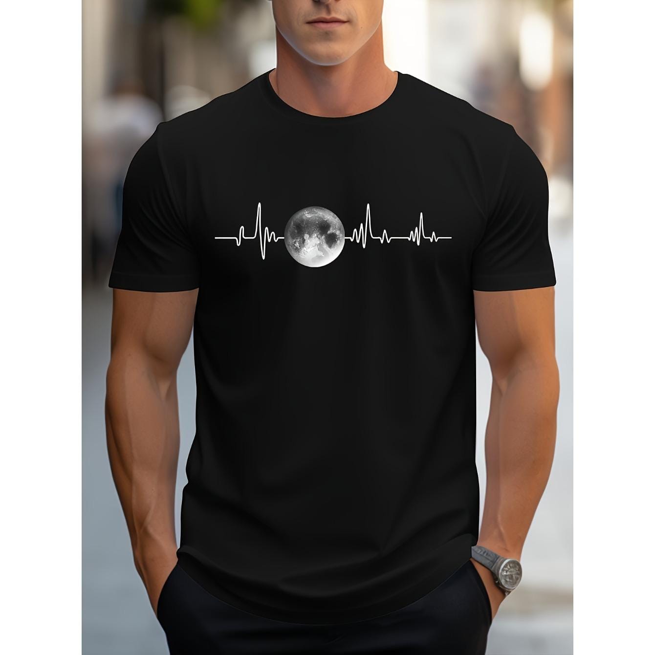 CusPrinting Men's Moon Phase Graphic Tee - Casual Crew Neck Short Sleeve Tee, Summer Machine Washable