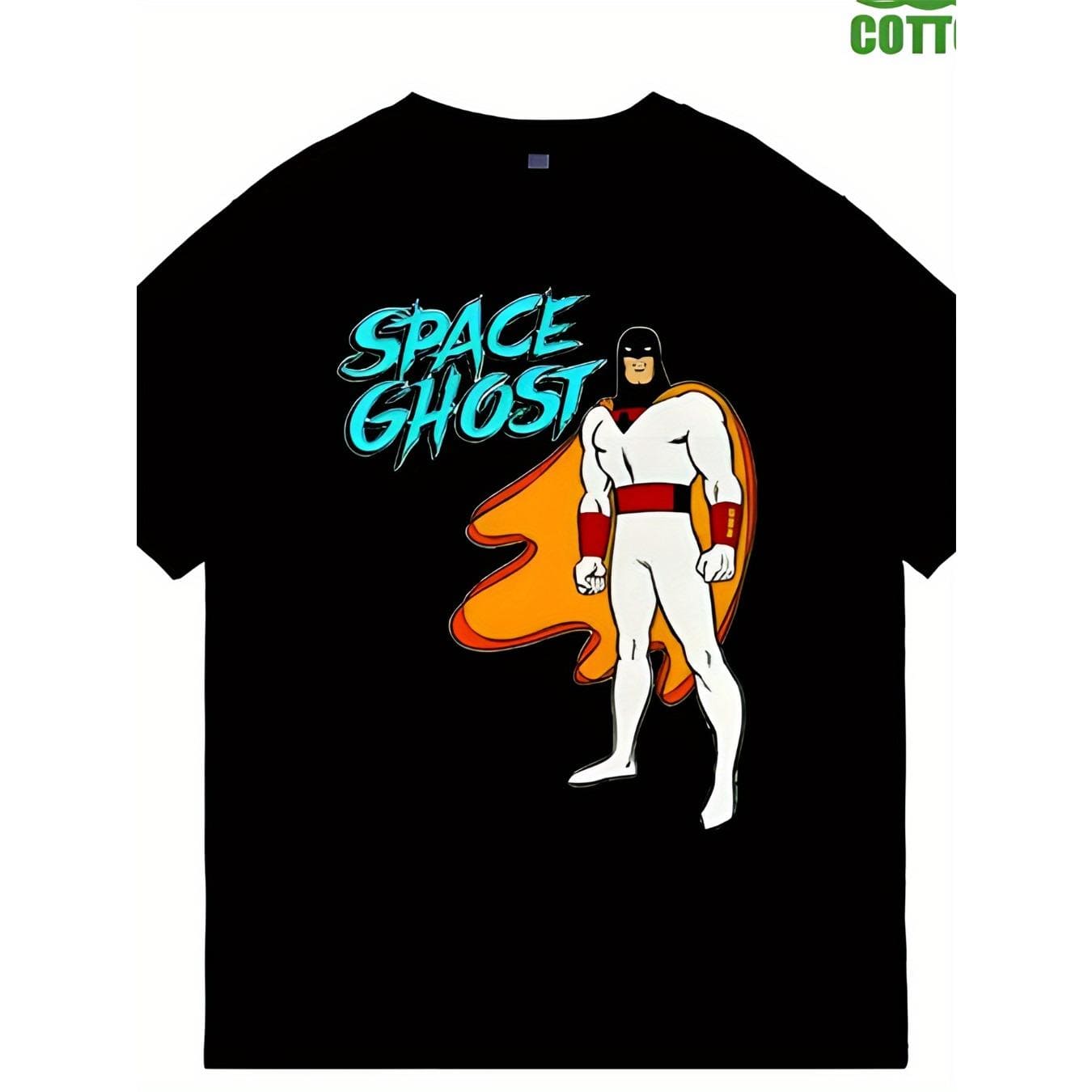 CusPrinting Men's Space Graphic T-Shirt, 100% Cotton, Loose Fit, Breathable and Comfortable, Short Sleeve Crew Neck T-Shirt with Bold Superhero Print, Black Casual Wear for All Seasons, Everyday T-Shirt | Loose Fit Shirt | Machine Washable