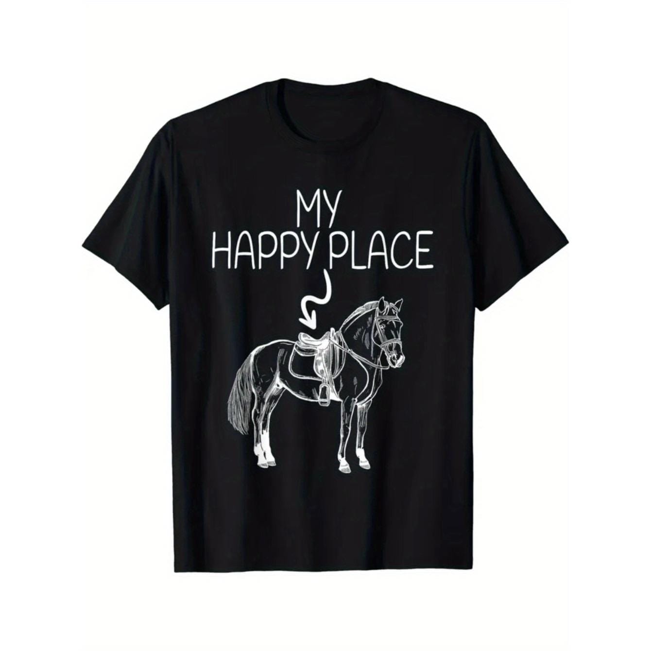 CusPrinting [Soft Cotton | Graphic T-Shirt] Soft Cotton Men's "My Happy Place" Galloping Horse Graphic T-Shirt | Casual Summer Wear, Embrace Joyful Freedom, Highlight Daily Vitality, Fashionable Street Style, Everyday Tshirt | Street Style Fashion | Horse Lover Gift