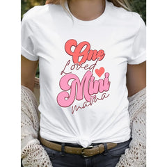 CusPrinting white / S One Loved Mini Mama" Women's Cotton Tee - Casual Crew Neck Short Sleeve Top with Heart Print, White, Perfect Gift for Mom, Birthday or Halloween, Seasonal Fashion | Playful Print Tee | Comfort Fit