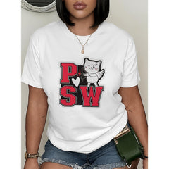 CusPrinting white / S PSW Graphic Print Round Neck Short Sleeves White T-Shirt for Women