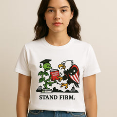 CusPrinting white / S Women's‌ Fashion STAND FIRM T-Shirt, Casual Crew Neck Short Sleeve Tee, 100% pure cotton, Medium Stretch,for All Season Comfort Top