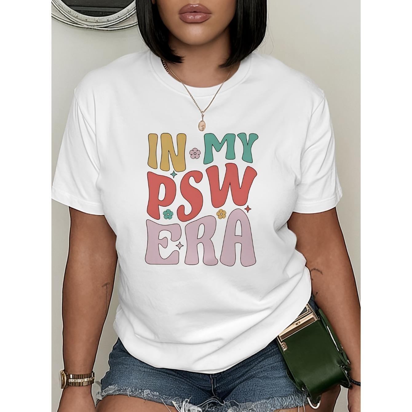 CusPrinting white / S [Women's Graphic T-Shirt] Stylish Casual Women's Round Neck Short Sleeves 'IN MY PSW ERA' Graphic White T-Shirt