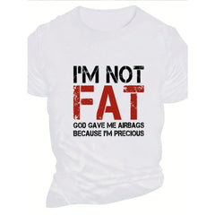 CusPrinting white / XXL Plus Size Men'S Summer Graphic Tee - "I'M NOT FAT, GOD GAVE ME AIRBAGS BECAUSE I'M PRECIOUS" Print, Casual Crew Neck Short Sleeve T-Shirt, Comfort Fit for Adults and Teens, Casual Streetwear | Playful Text Design | Comfortable Fit Shirt