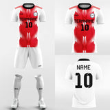 red and white short sleeve soccer jersey kit