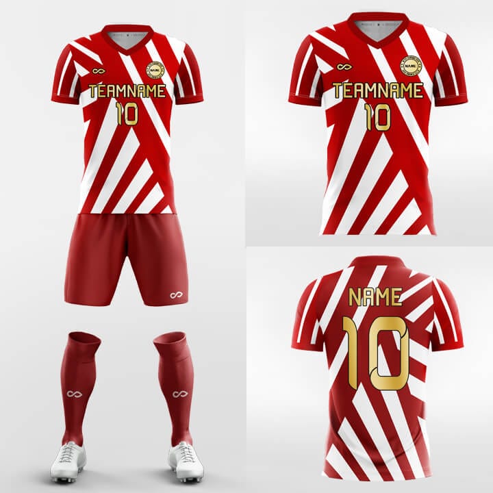 red stripe soccer jersey kit