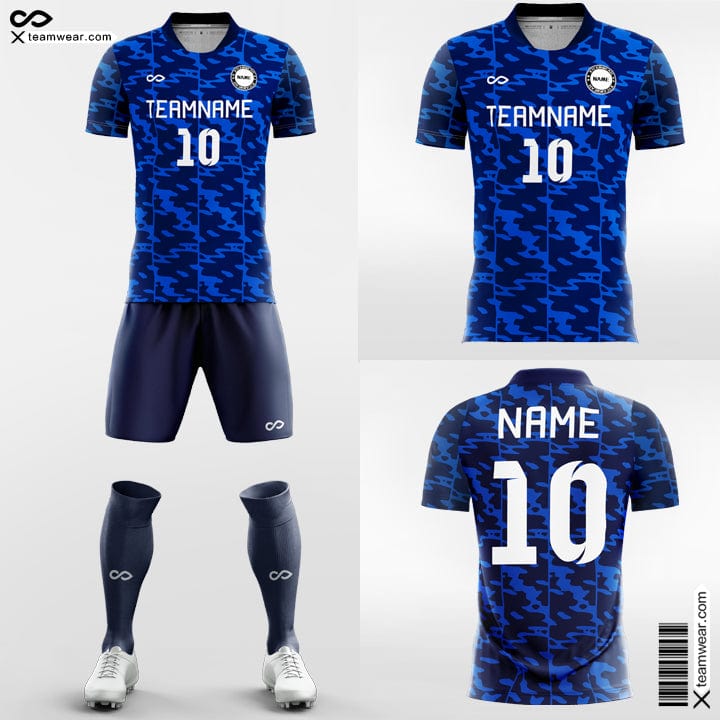 Retro Camouflage - Custom Soccer Jerseys Kit Blue Design-XTeamwear