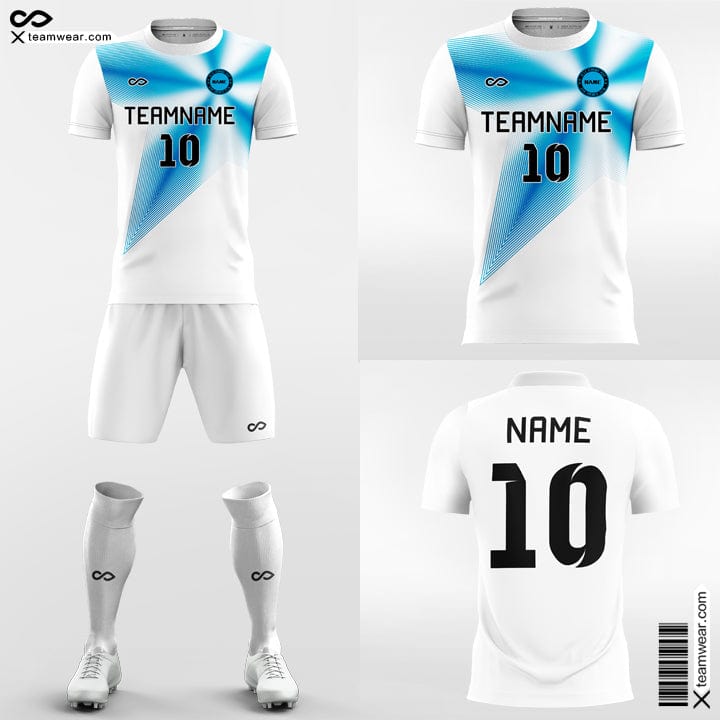 white and blue jersey soccer